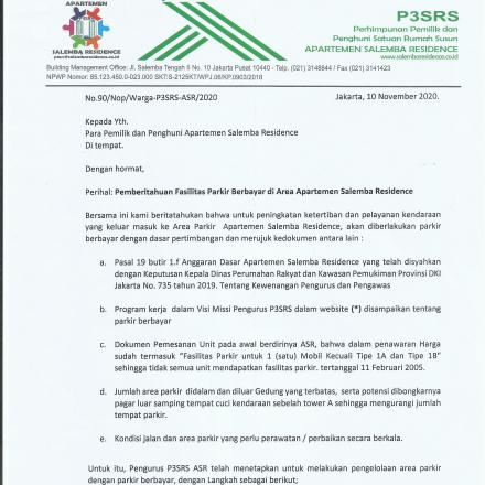 Surat Edaran Parkir Berbayar Salemba Residence